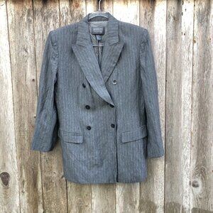Vintage Gray Lafayette 148 Linen Blend Pinstripe Double-Breasted Blazer Size 12